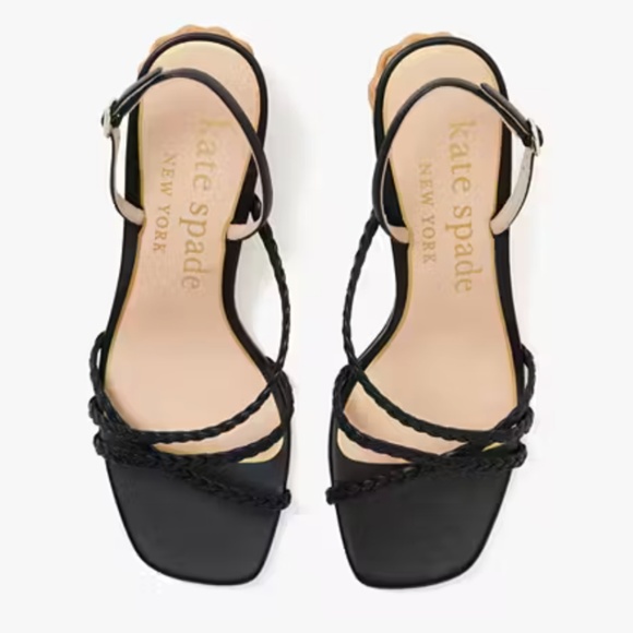 Kate Spade Valencia Sandals Black Size 8 Woven Raffia Ball Heel - Picture 10 of 13